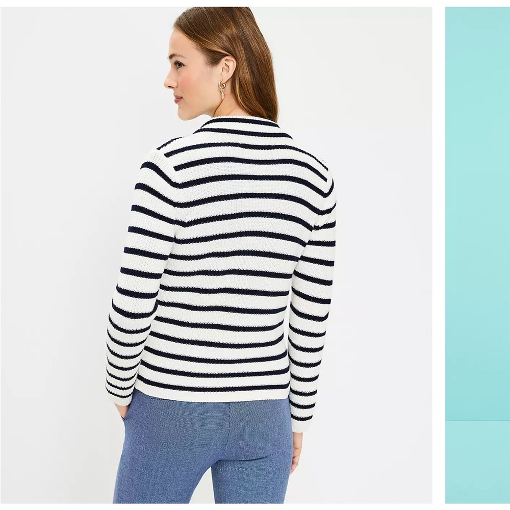 NWT Loft XS Stripe Ribbed Double Breasted Sweater Jacket - Picture 2 of 9